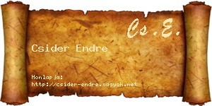 Csider Endre névjegykártya